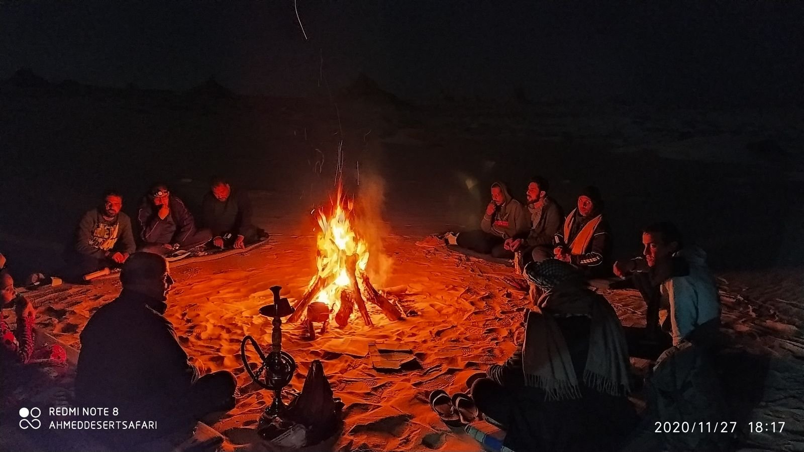 Campfire at night in the White Desert